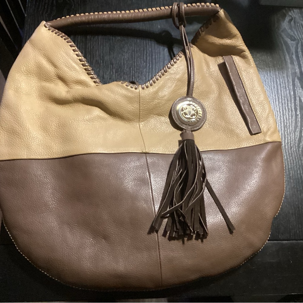Artistic Expression by Sharif Two Tone Brown XLarge Leather Tassled Handbag